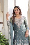 KA 1211 Fendi Silk Sequins Embroidered Work Kurti With Sharara Dupatta Wholesale Online